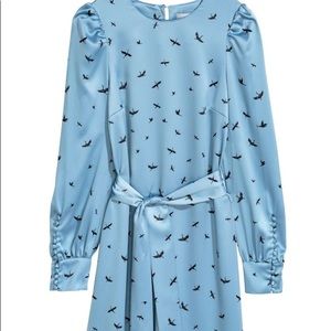 Blue bird print H&M midi long sleeve dress